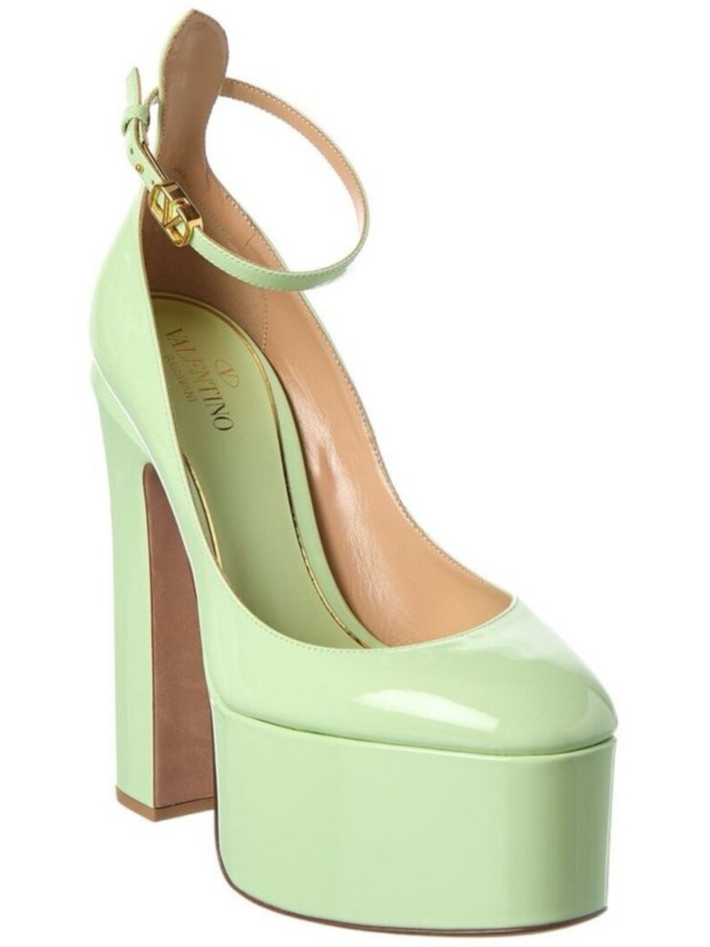 Valentino Mint Green Patent Leather Platform Pumps with Ankle Strap
